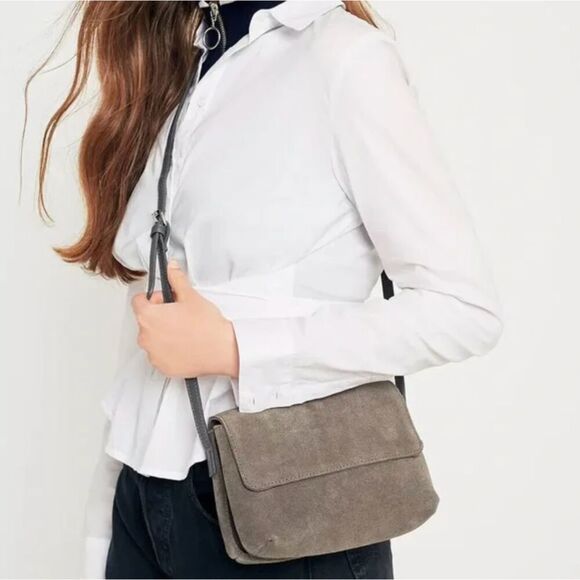 Urban Outfitters UO Grey Suede Crossbody Bag Foldover Purse - Picture 1 of 10